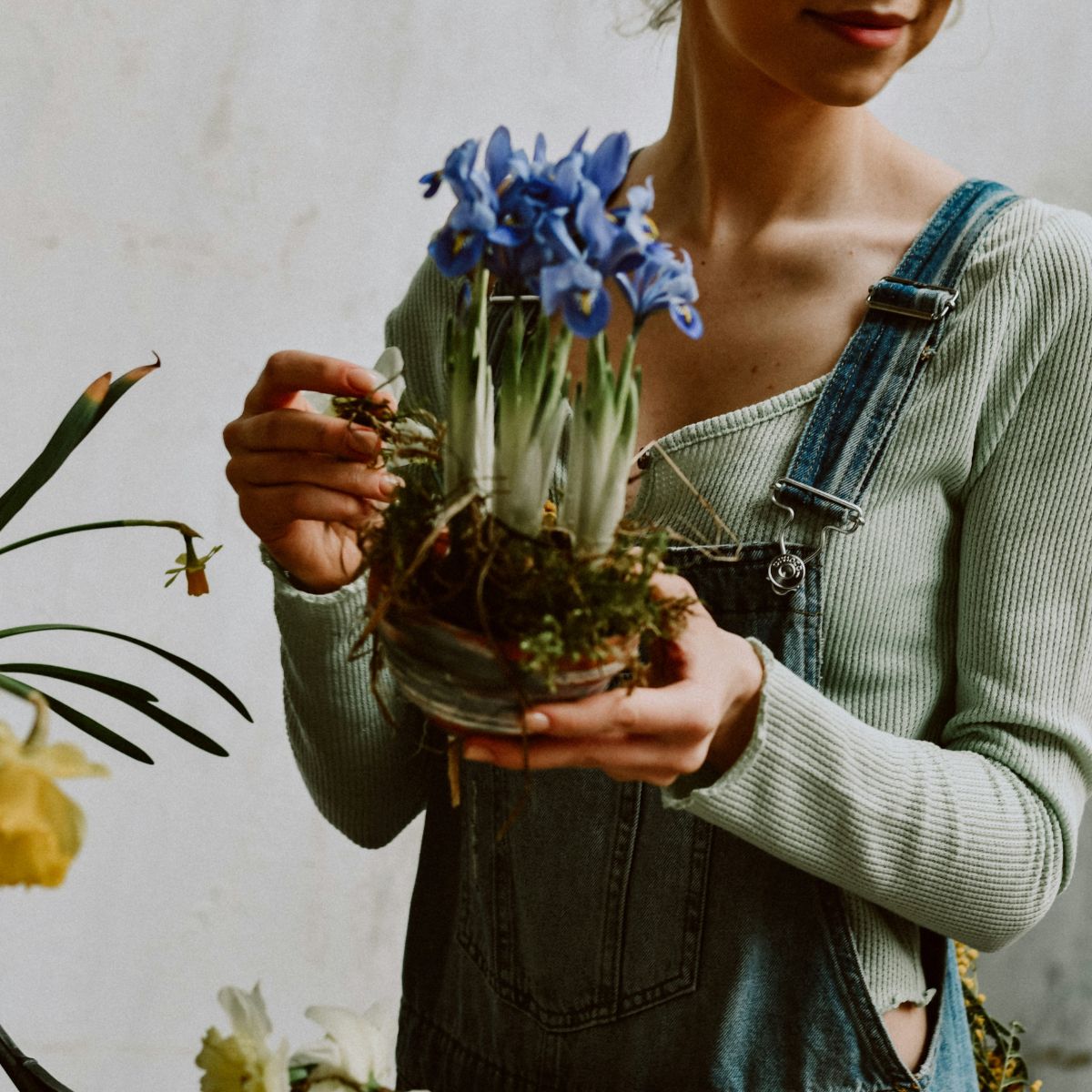 Gardener holding a pot of flowers
