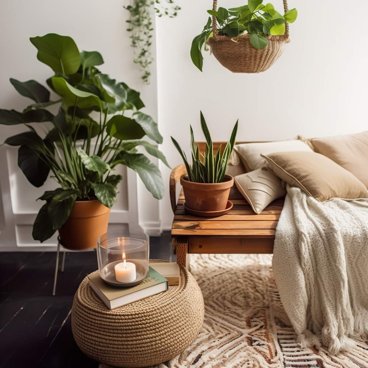 Indoor plants in a cosy corner of a home