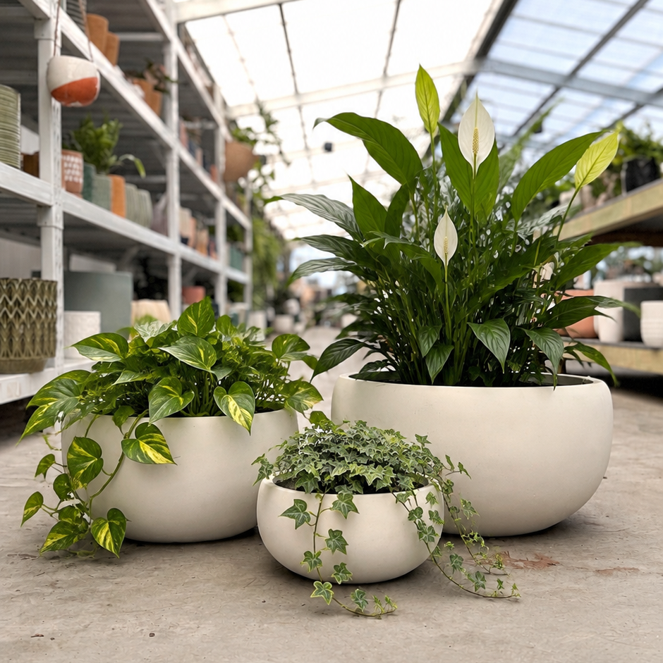Asher Low Bowl Planter White