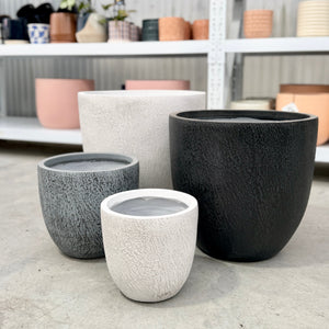 Northcote Pottery Slate Egg Pot Plants in White, Black and Grey in varying sizes