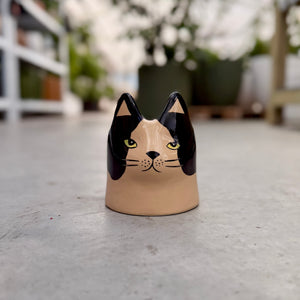 Small cream and black cat head plant pot