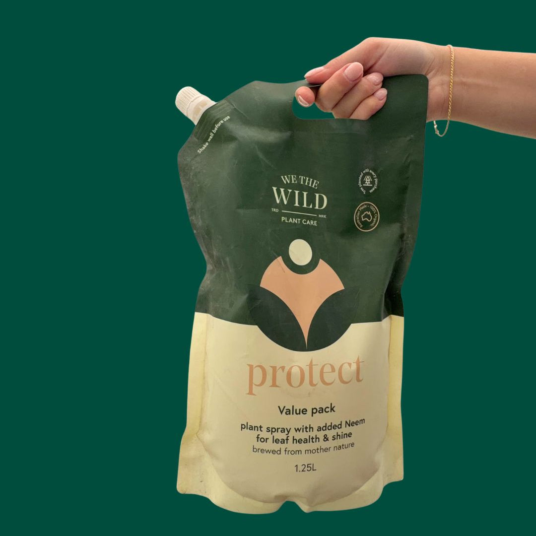Hand holding a We the Wild Protect Plant Spray Value Pack