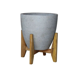 Cement Egg Pot with Timber Stand
