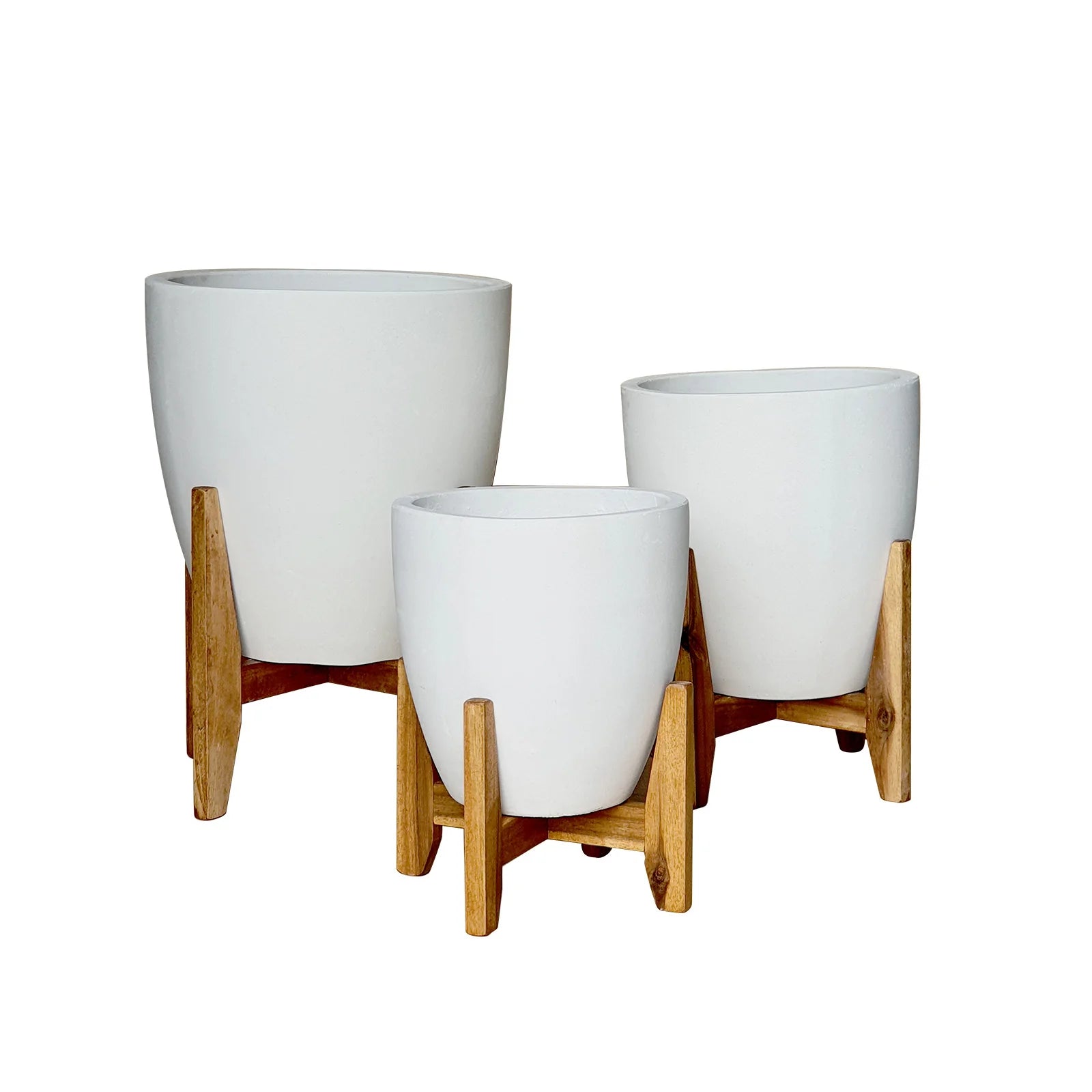 Cement Egg Pot with Timber Stand