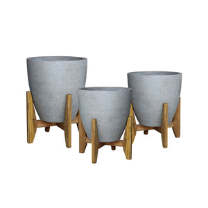 Cement Egg Pot with Timber Stand