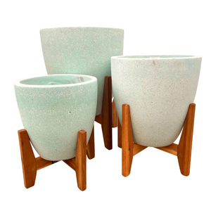 Cement Egg Pot with Timber Stand