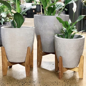 Cement Egg Pot with Timber Stand
